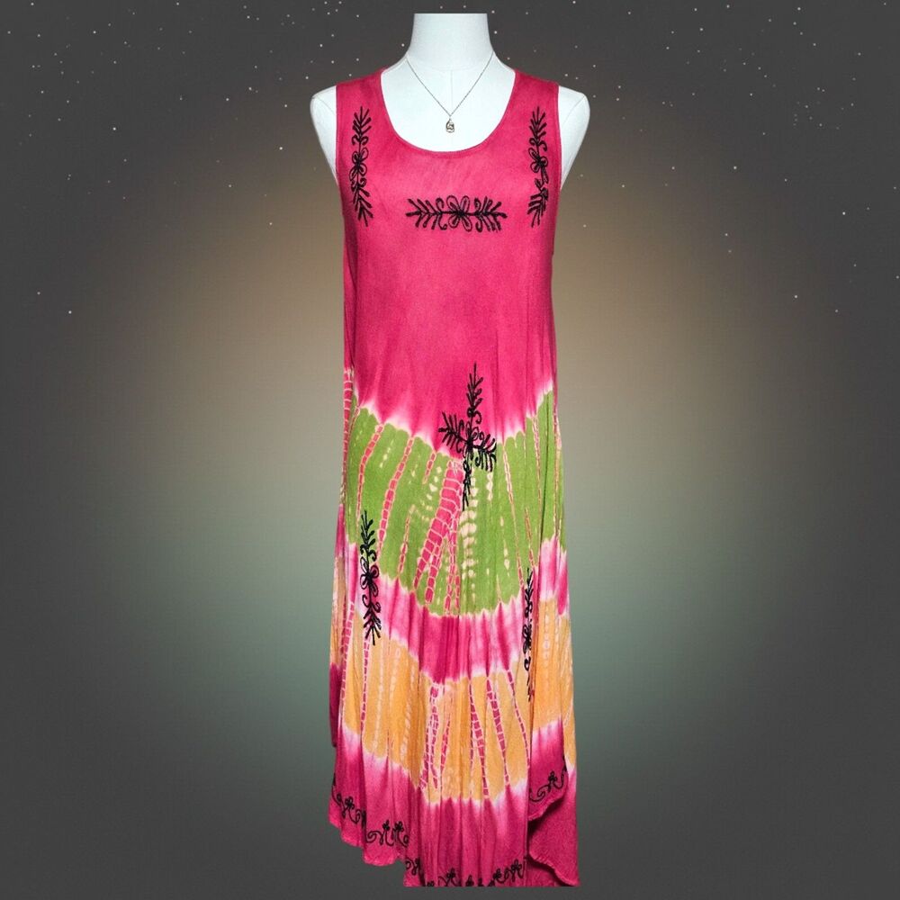 Cute Options Womens One Size Boho Tie Dye Rayon Festival Maxi Dress